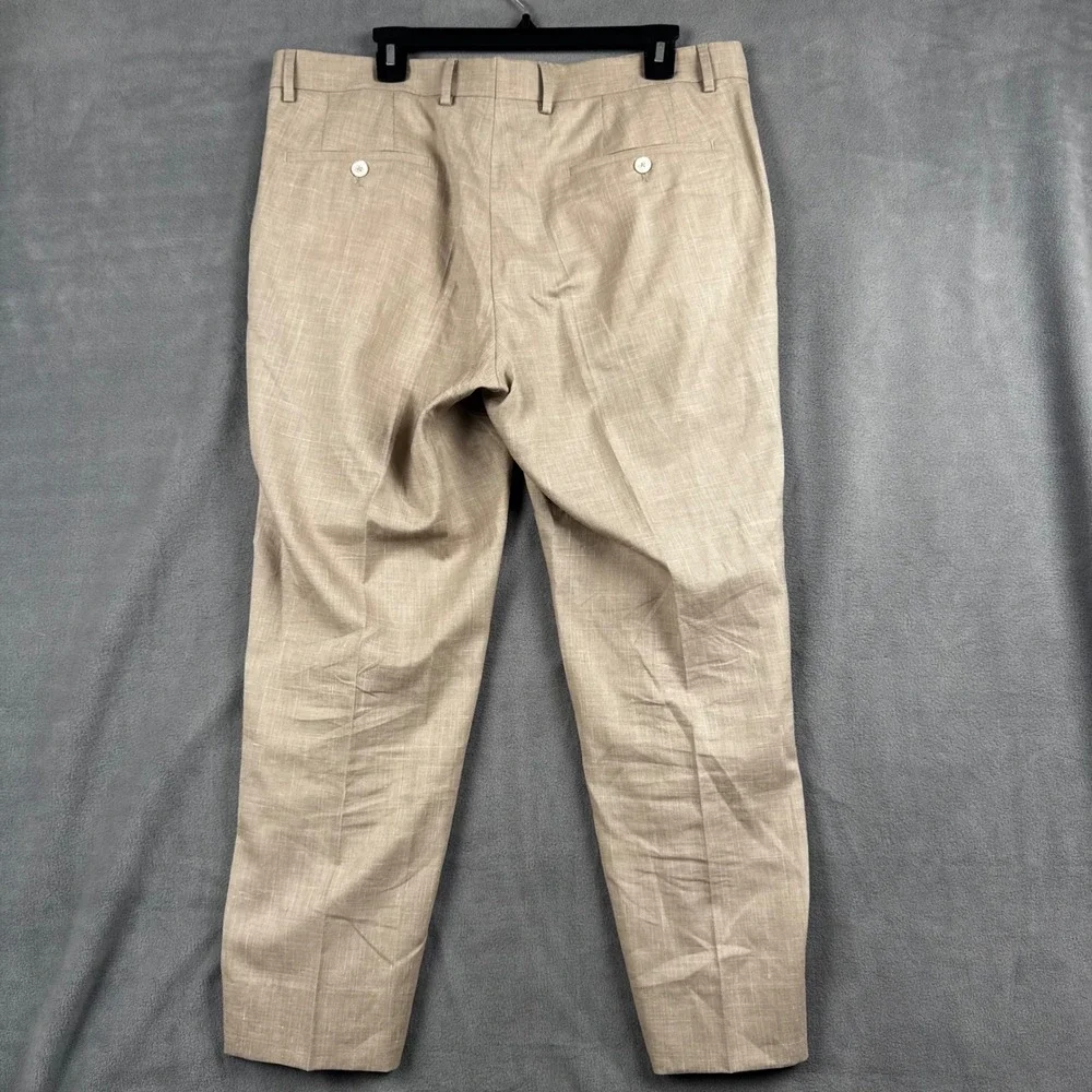 Hugo Boss Mens Beige Linen Blend Flat Front Dress Pants Trousers 42S US 52C EU
